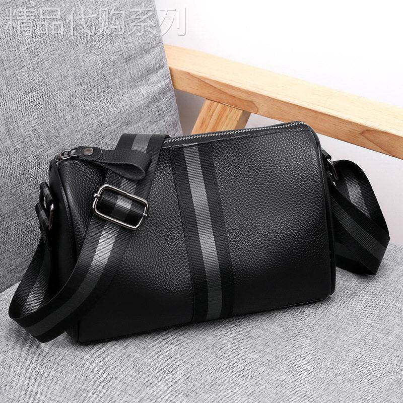 香港专柜代购真皮男士单肩包新款商务休闲枕头包头层牛皮斜挎包