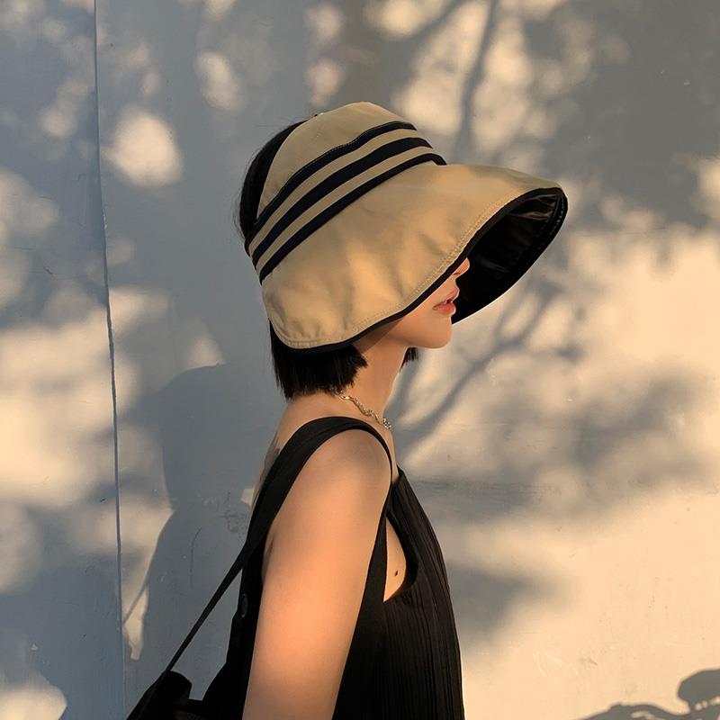 日本黑胶防晒帽防紫外线空顶帽子女夏季新款遮阳大帽檐遮脸渔夫帽