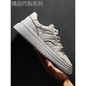 韩国专柜时尚百搭男鞋子2026春季小白鞋男真皮板鞋潮流厚底休闲鞋