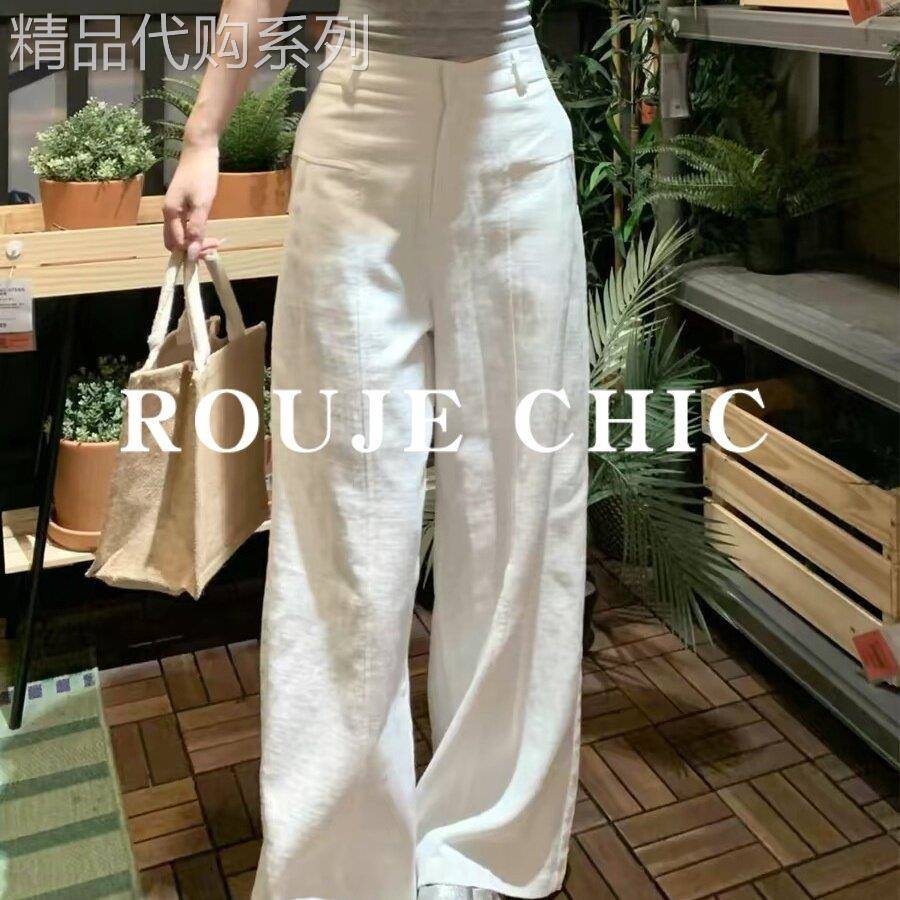 法国rouje chic法式老钱风白色休闲阔腿西装裤女夏季宽松显瘦长裤