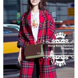 圣诞覆古明星同款新年红年装双面羊毛呢羊绒大衣格子中长款外套韩