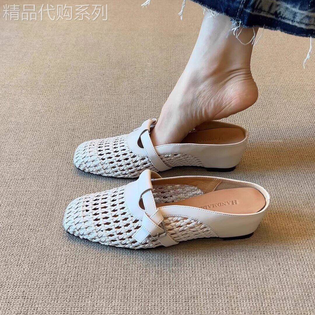 港风编织镂空包头凉鞋女2026夏季新款百搭舒适一字带内增高凉拖鞋