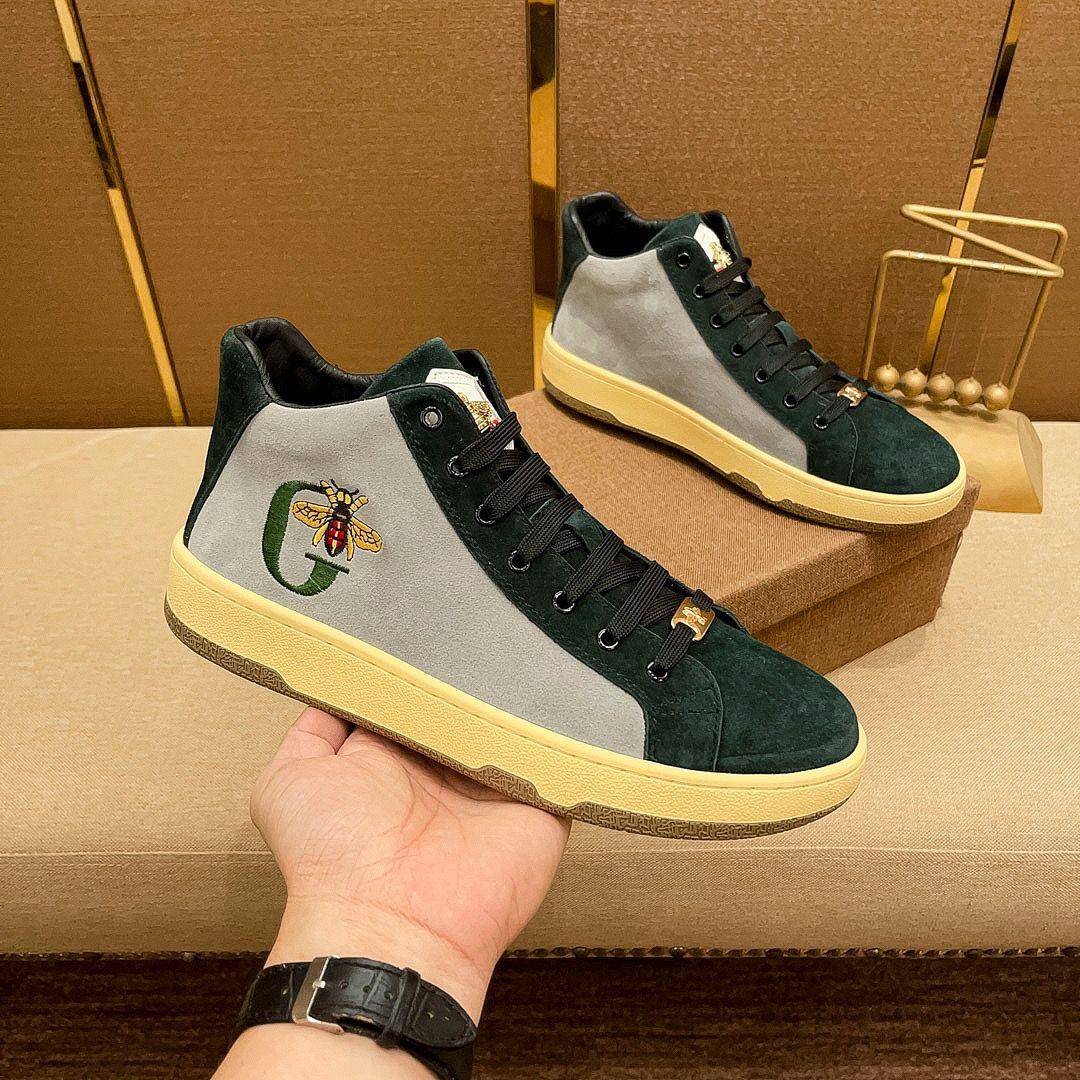 韩国专柜轻奢小蜜蜂男鞋2025秋季真皮磨砂休闲板鞋时尚潮流高帮鞋