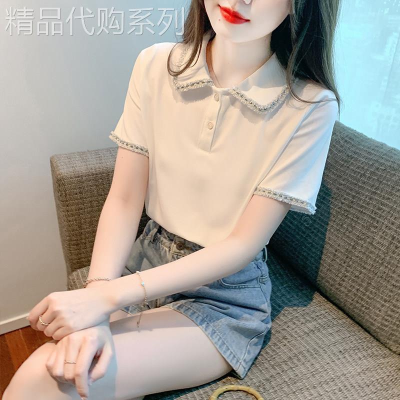 白色短袖t恤女夏季薄款2026新款韩版气质减龄休闲Polo领半袖上衣