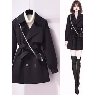 香港黑色短款毛呢大衣女秋冬季2025年新款小个子加棉加厚夹棉外套