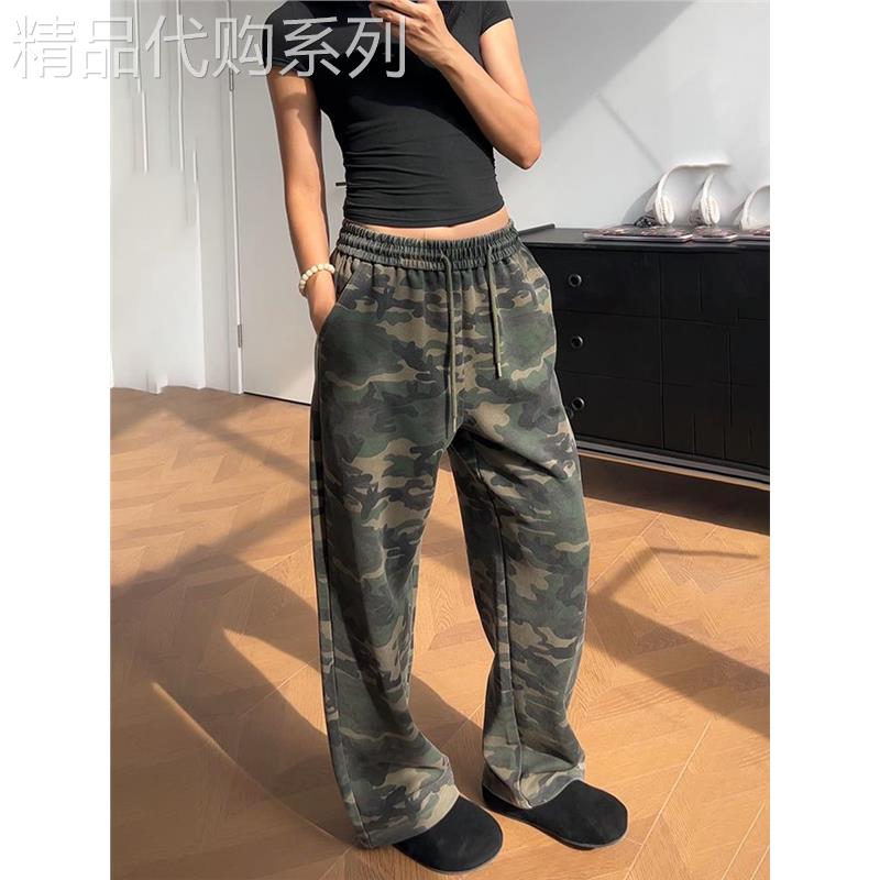 潮牌美式复古hiphop迷彩弯刀卫裤男女款秋季直筒运动阔腿休闲长裤