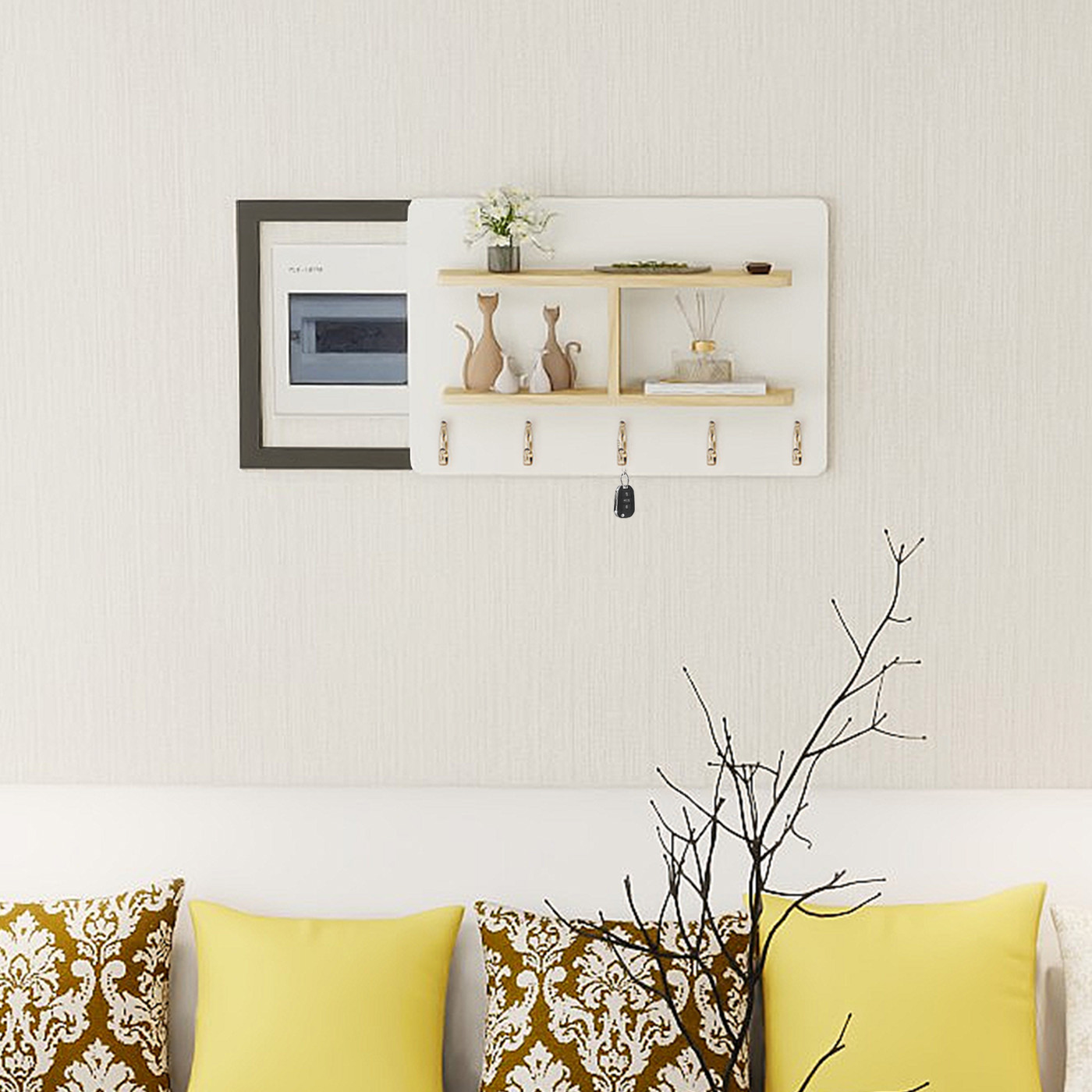 轻奢实木免漆电表箱装饰画到挂钩挂衣架一体客厅弱电线遮挡置物架