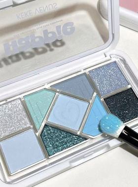 新款小粉框九色蓝色系眼影盘恶魔之眼薄荷绿色烟熏妆哑光珠光爆闪