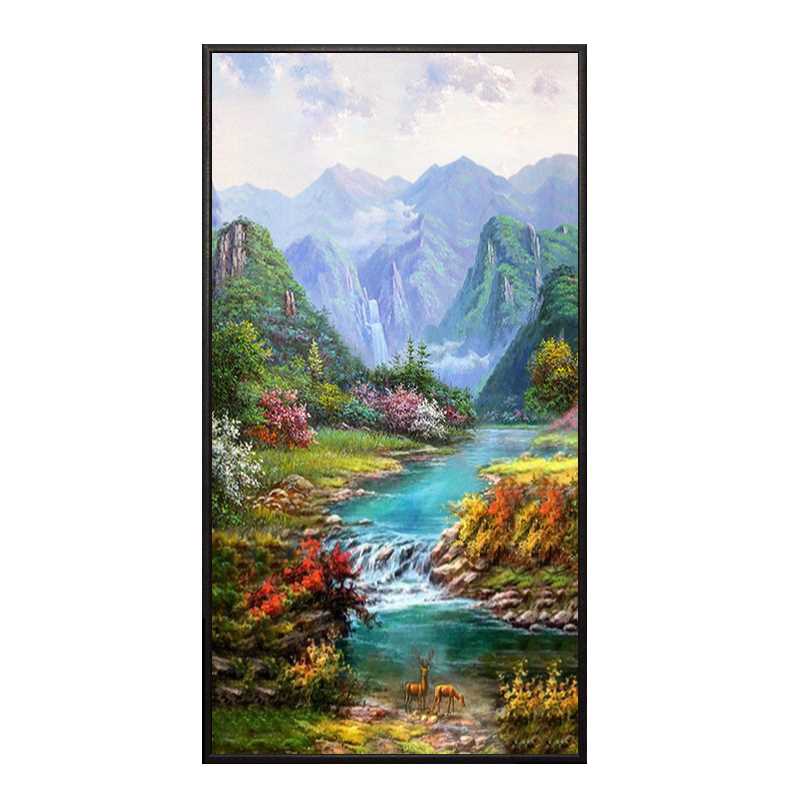高档手绘油画欧式客厅玄关装饰画美式山水风景竖版走廊过艺道术画