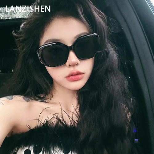LANZISHEN圆框墨镜黑色太阳眼镜