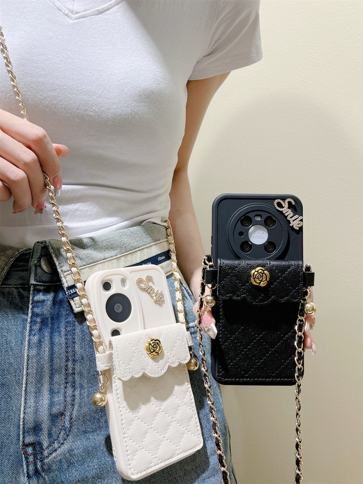 小香风山茶花mate70/60/50手机壳P30/40手提pro挂绳时尚斜挎皮质nova4网红mateE高级nova7se奢华贵妇轻奢爆火