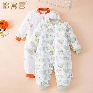 纯棉婴儿连体衣冬季加厚款哈衣儿童宝宝秋冬衣服夹棉保暖外出棉衣