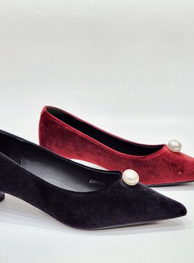 37072特价清版法式晚晚鞋女绒面尖头浅口单鞋女上班鞋低跟平底