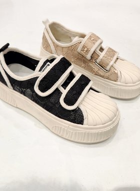 87813黑色杏色网面小白鞋女厚底增高饼干鞋魔术贴凉鞋清库存秒杀