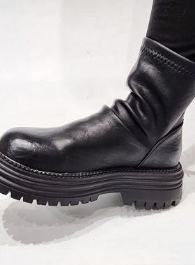 620077清版厚底粗跟短靴女增高显瘦小个子皮面马丁靴复古机车靴