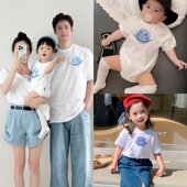 纯棉t恤一家三四口婴儿2025夏笑脸炸街母女母子装 不一样 亲子装