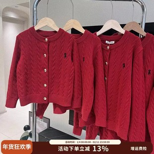 母女炸街高端亲子装2025超火母子针织毛衣开衫周岁礼服全家福服装