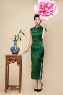 原创设计复古经典时尚桑蚕丝长旗袍日常短袖斜襟气质名媛连衣裙