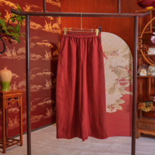 喜悅質(zhì)造氣質(zhì)紅龜紋香云紗花苞新中式 國(guó)風(fēng)寬松百搭褲 紅綾