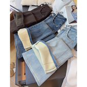 加绒厚款 子 女冬高腰显瘦喇叭裤 美腿线超显腿长 浅色微喇牛仔裤