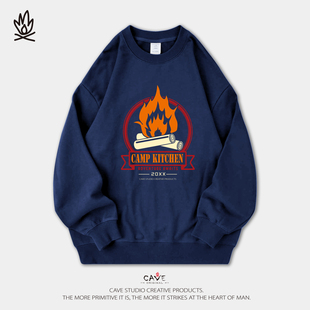 衫 350克全棉毛圈圆领卫衣kitchen野炊 国演义CAVE男女通码