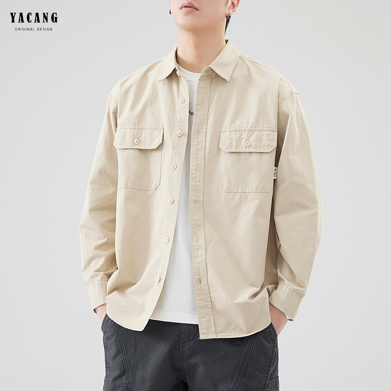 雅仓翻领长袖青春潮流衬衫