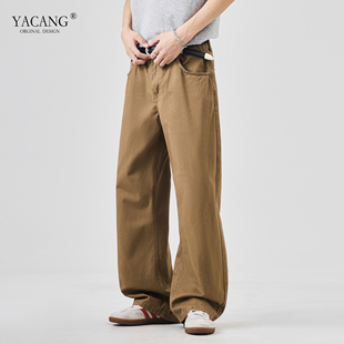 雅仓春季棕色街头风直筒牛仔裤男2026新款美式潮牌宽松百搭长裤子
