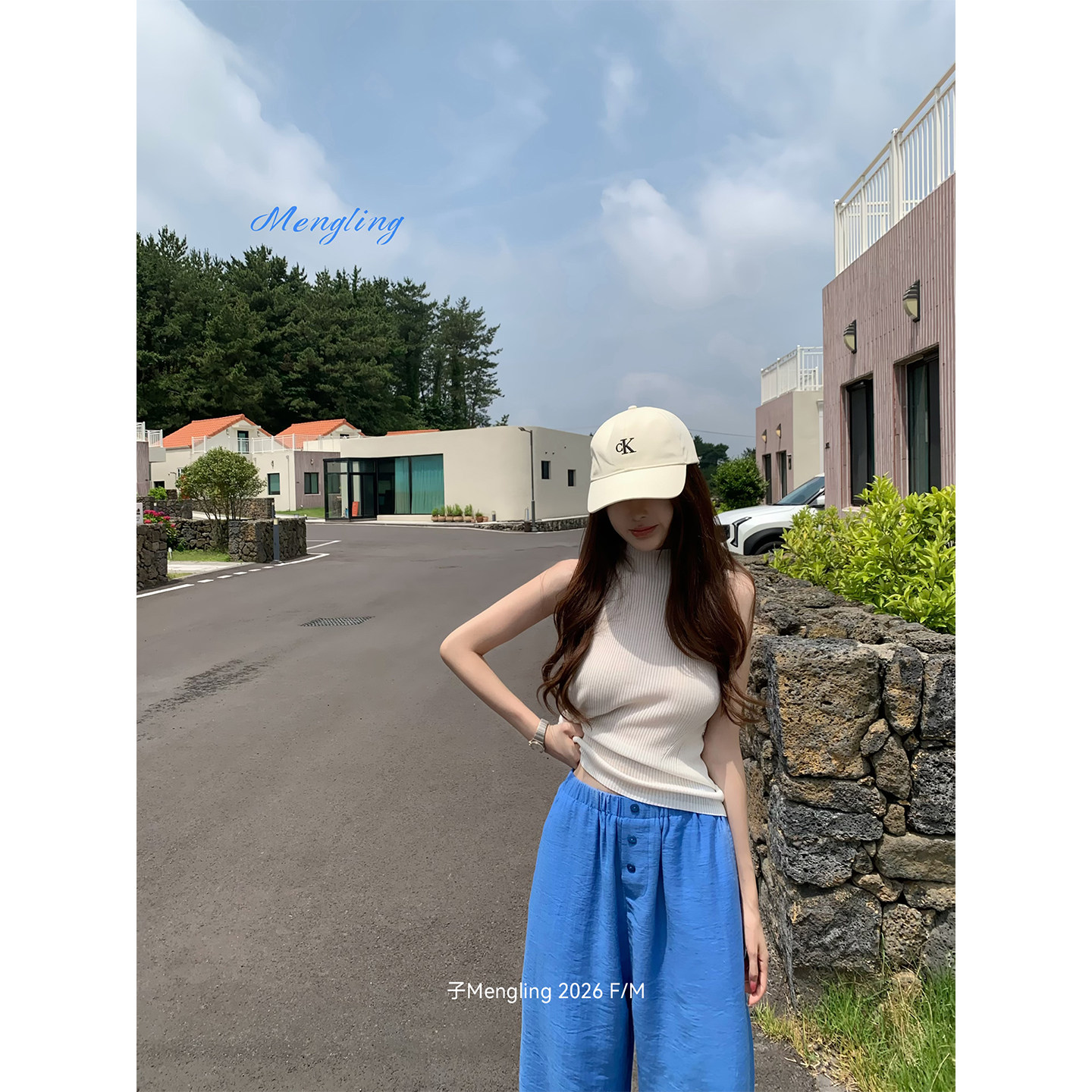 子Mengling 耐穿主义 半高领无袖针织背心T恤夏外穿修身打底上衣