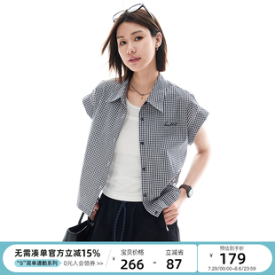 2025夏季 云上生活 翻领衬衫 树荫 百搭上衣女 格纹刺绣纯棉小飞袖