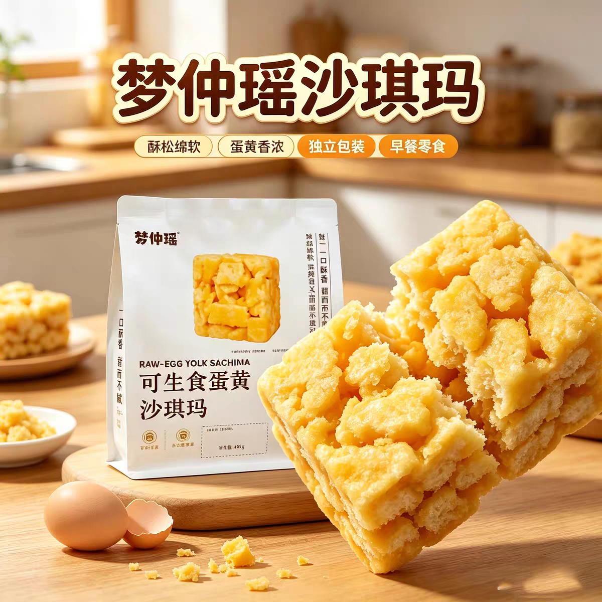 梦仲瑶可生食鸡蛋黄沙琪玛香酥松软下午茶办公室休闲零食408g*1袋