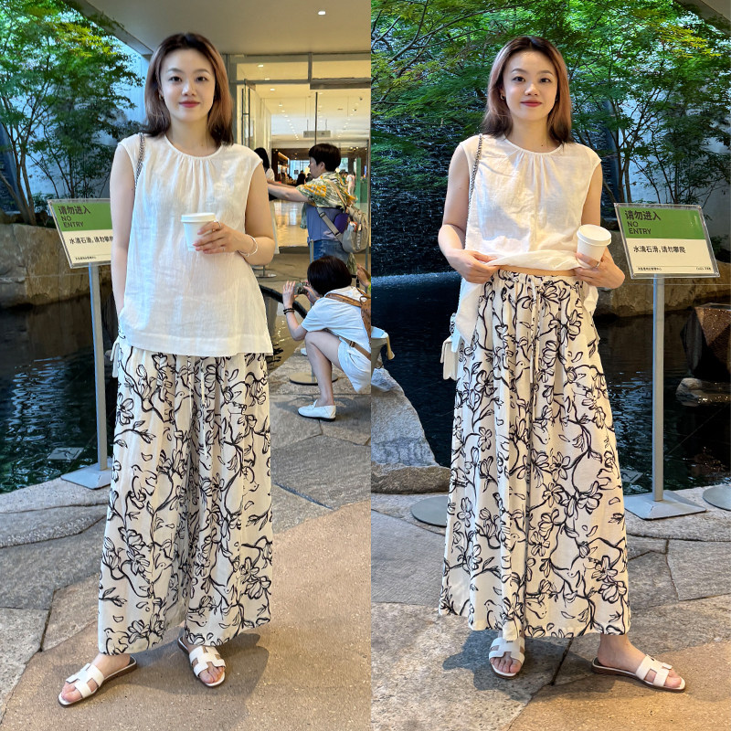 孕妇裤夏季薄款外穿阔腿裤裙裤棉麻上衣2026新款孕妇装夏季套装