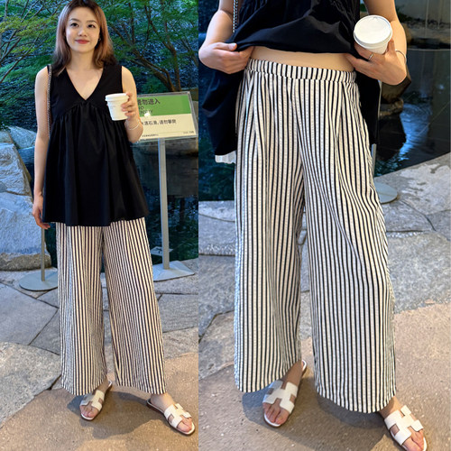 孕妇裤外穿无托腹裤子夏季孕妇装阔腿裤V领娃娃衫套装春夏小个子