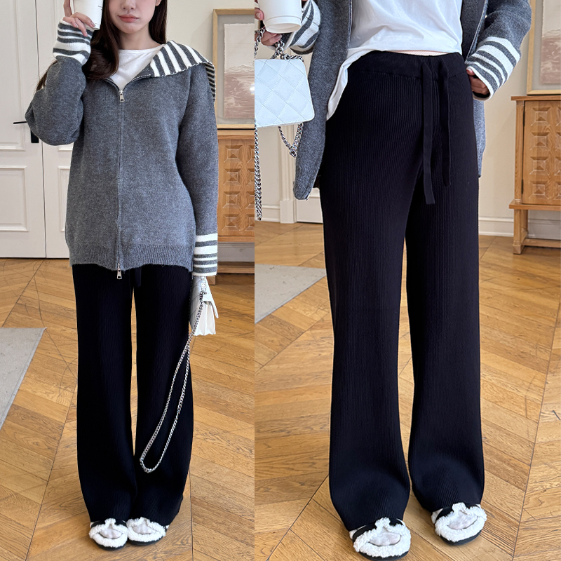 孕妇装套装2025秋冬新款海军领针织开衫毛衣上衣孕妇裤针织阔腿裤