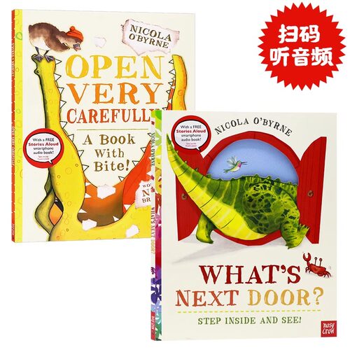 卡特鳄鱼系列儿童绘本2册 英文原版绘本 Open Very Carefully/What's Next Door 情绪情商培养大开本绘本洞洞书睡前读物 Nosy Crow