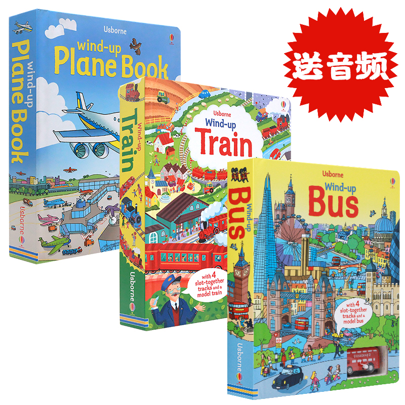 现货进口英文原版正版 Usborne发条小巴士小火车小飞机轨道书wind-up bus train plane益智玩具书亲子玩乐纸板操作书扭动发条玩具 书籍/杂志/报纸 儿童读物原版书 原图主图