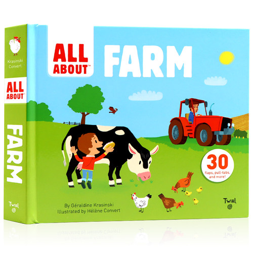 进口英文原版绘本 农场翻翻机关操作书 All About Farm 幼儿SETAM科普启蒙 农场动物主题读物儿童英语启蒙认知图画书抽拉机关Twirl
