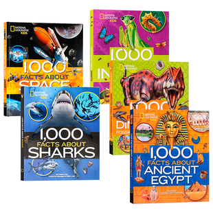 绘本 鲨鱼 1000个事实 国家地理科普系列5册关于太空 1000 Sharks 恐龙化石 About 昆虫 自然科学启蒙读物 古埃及 Facts 英文原版