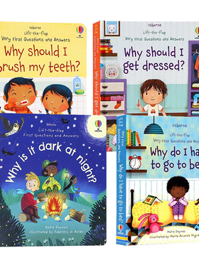 Usborne问与答翻翻书4册 英文原版绘本 Why Should I Brush My Teeth 为什么要刷牙穿衣便便睡觉 儿童英语启蒙习惯养成科普纸板书