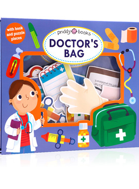 角色扮演套装 医生的药包 英文原版 Let's Pretend Doctors Bag 互动拼图游戏书玩具书活动书硬页掀翻操作书 精美礼盒装纸板书3岁+