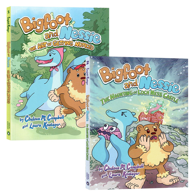 大脚怪和内西2册英文原版 Bigfoot and Nessie 友谊主题课外读物儿童幽默感人的全彩漫画小说蓝思值540L进口书籍 Laura Knetzger