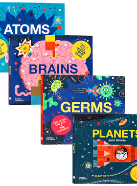 小脑袋大科学儿童绘本4册 Brains大脑 英文原版 Germs病菌 Planets星球 Atoms原子 儿童科普知识启蒙图画书 全彩插画 John Devolle