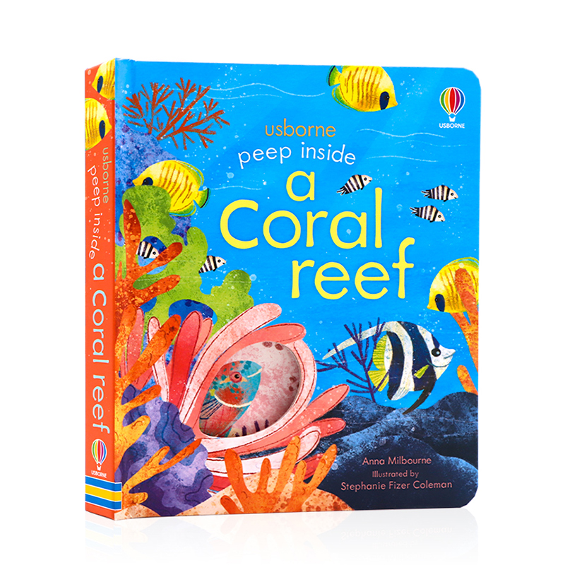英文原版绘本Peep Inside a Coral Reef Usborne偷偷看里面系列 珊瑚礁 纸板翻翻书洞洞书幼儿启蒙认知机关游戏书边玩边学尤斯伯恩