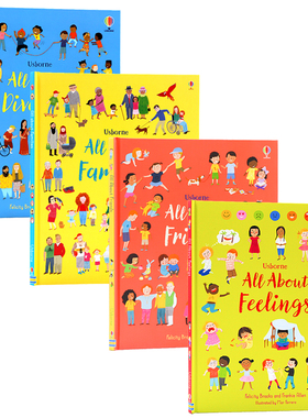 进口英文原版 Usborne出品 All About Feelings/Families/Friends/Diversity4册合售 儿童交友情绪表达情商培养家庭启蒙图画书
