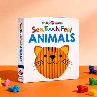 Animals 看 英文原版 Touch 绘本纸板触摸书触觉视觉嗅觉感官认知单词幼儿早教英语启蒙图画书亲子互动 动物 Feel 感受 See 触摸