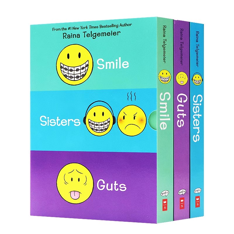 Smile Sisters Guts 微笑姐妹勇气3册盒装英文原版漫画书 儿童青少年情绪管理经典彩色故事书 Raina Telgemeier作品