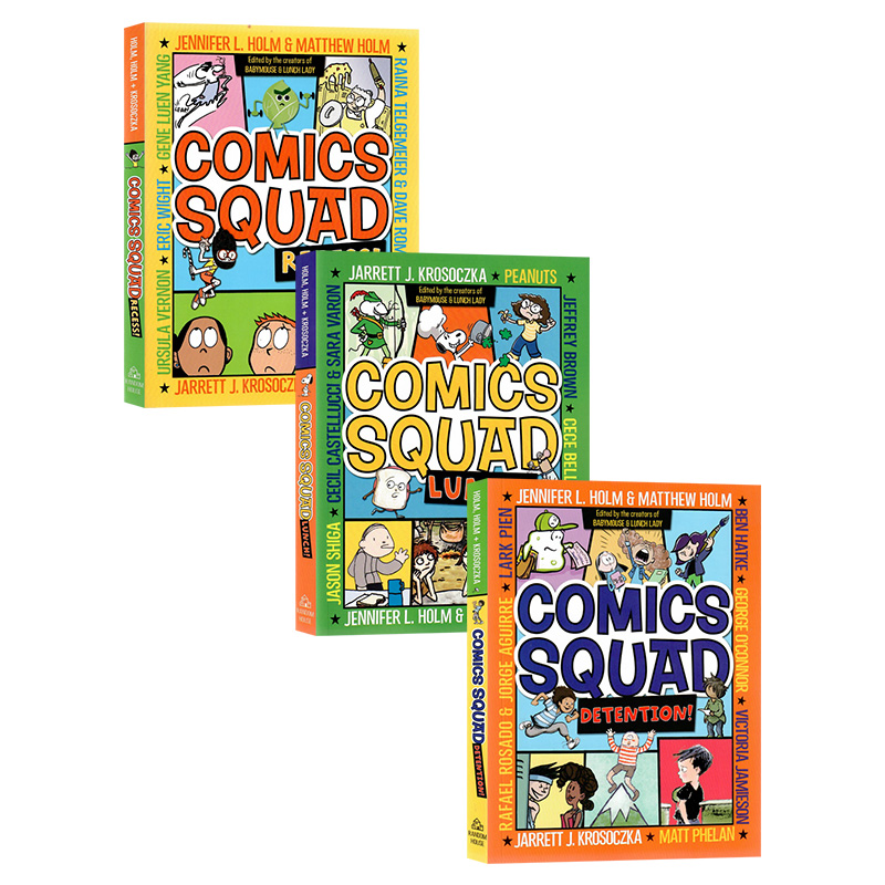 Comics Squad 1-3漫画选集3册套装英文原版绘本 Recess Lunch Detention全彩幽默爆笑漫画小说纽伯瑞奖作家Jen进口英语原版书籍-封面