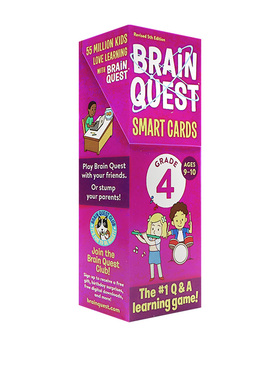 英文原版 大脑任务智力开发卡片书4 Brain Quest 4th Grade Smart Cards9-10岁美国学前全科练习获奖系列新版盒装进口英语书籍