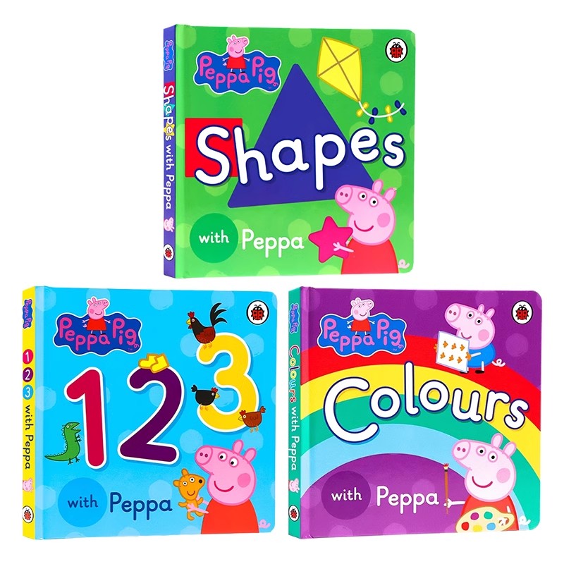Peppa Pig 123/Colours/Shapes 小猪佩奇启蒙认知绘本3册纸板书 英文原版绘本 跟小猪佩奇一起学字母数字颜色形状 粉红猪小妹