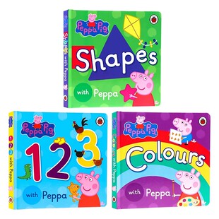 Colours Shapes 跟小猪佩奇一起学字母数字颜色形状 Pig 粉红猪小妹 绘本 123 英文原版 Peppa 小猪佩奇启蒙认知绘本3册纸板书