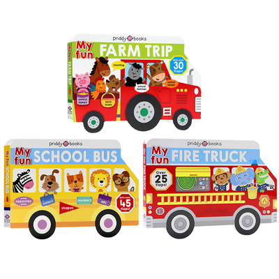 异形纸板翻翻书3册英文原版绘本 My Fun Flap Book My Fun Fire Truck 我的快乐消防车My Fun School Bus姐妹篇儿童英文启蒙撕不烂